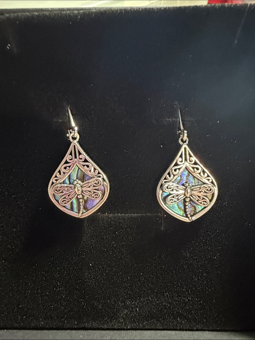 Abalone Dragonfly Teardrop Dangle Earrings - Sterling Silver 925
